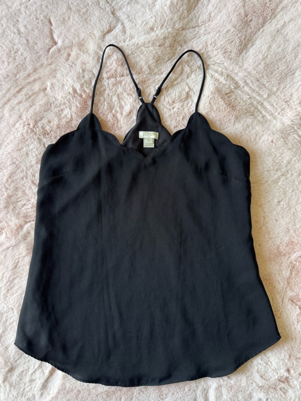 Black J.Crew Scalloped Cami Top V-Neck Spaghetti Straps Size 00